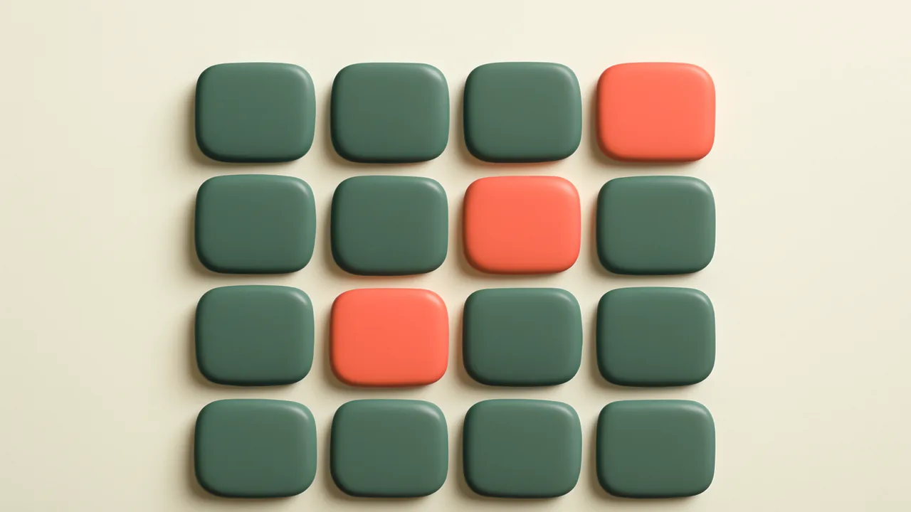 Abstract licensing framework matrix rendered in deep sage and coral