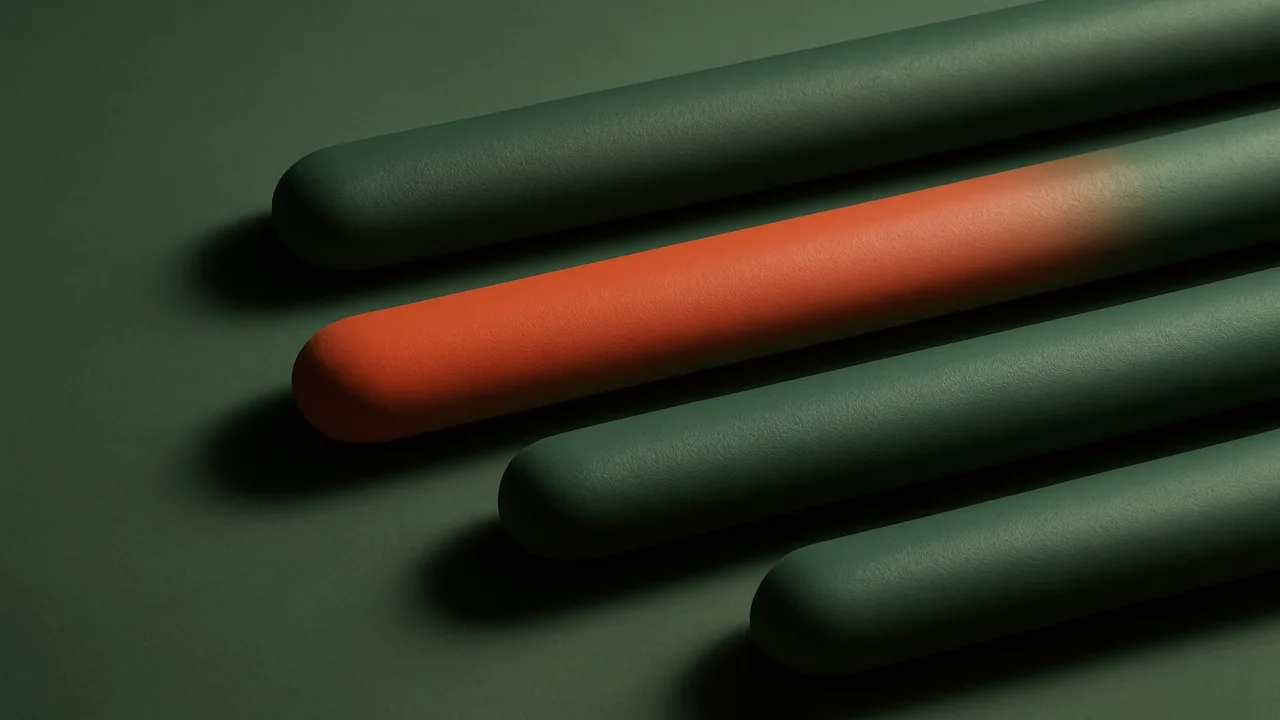 Editorial render of four parallel horizontal payment channels in sage and coral, representing rail families