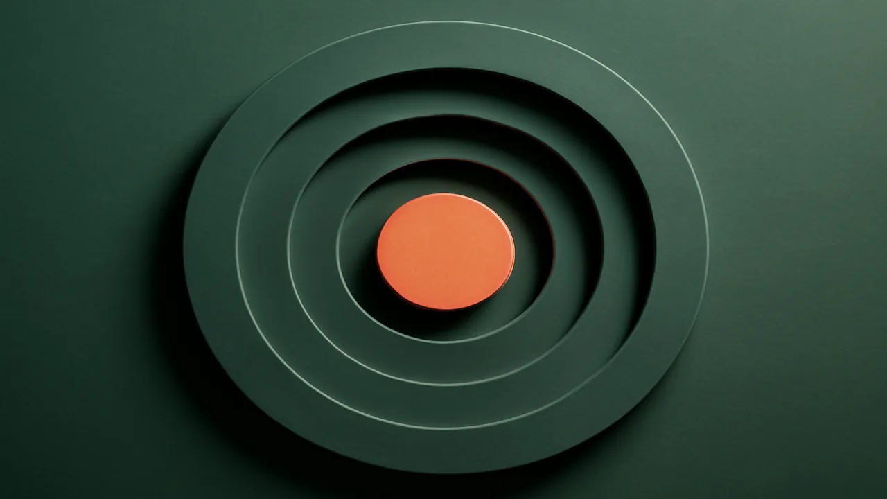 Editorial render of concentric perimeter rings in sage and coral representing a self-exclusion boundary