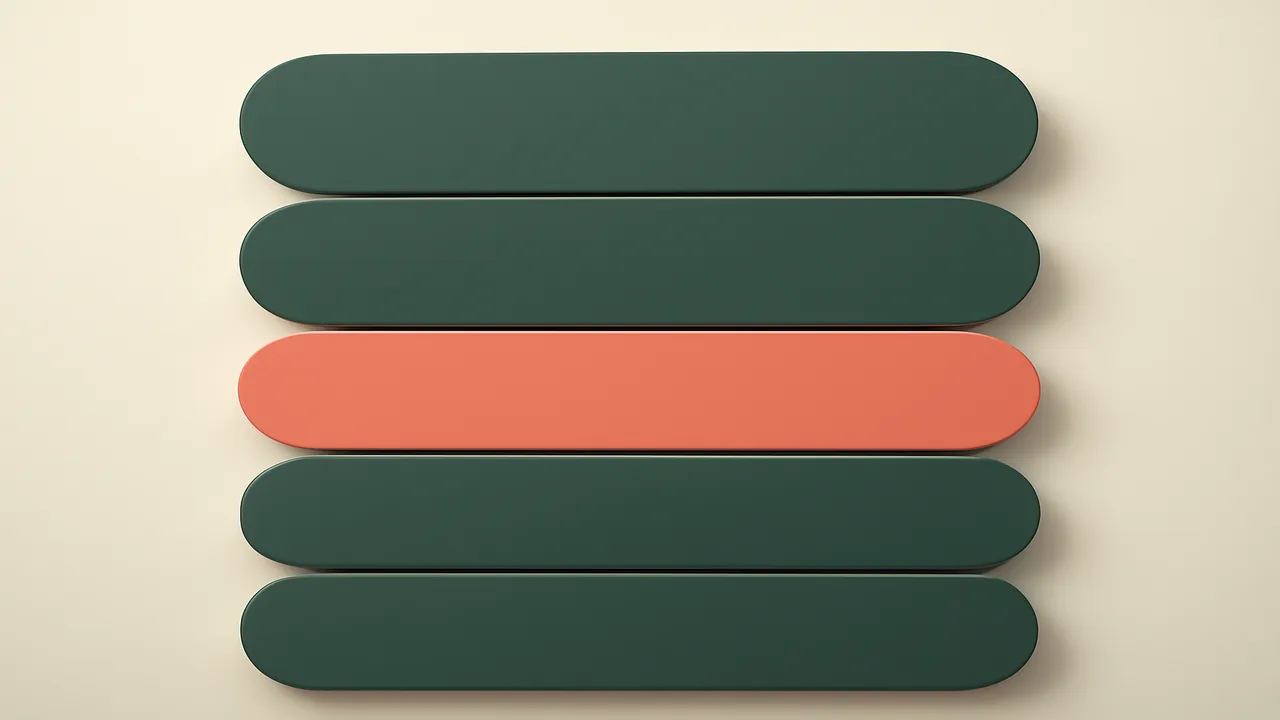 Abstract tier-band classification rendered in deep sage and coral